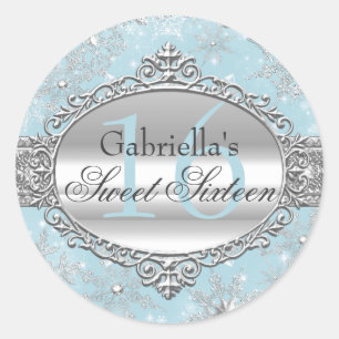 Redondo Adesivo de Aniversário de 16 Anos Blue Snowflake W
