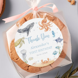 Redondo Adesivo de Aniversário de 1 Ano Sob o Mar Animais