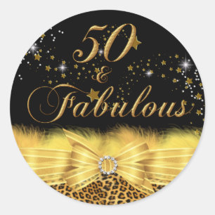 Redondo Adesivo de aniversário de 50 & Fabuloso com estamp