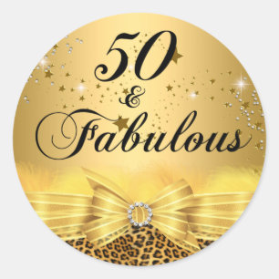 Redondo Adesivo de Aniversário de 50 & Fabuloso com Laço E