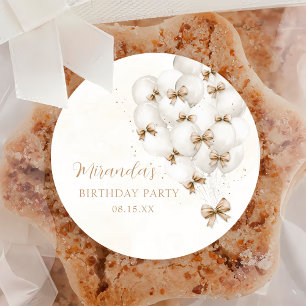 Redondo Adesivo de Aniversário de Balões com Laço Bege