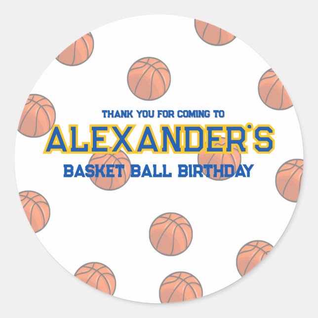 Redondo Adesivo de Aniversário de Basquete (Frente)