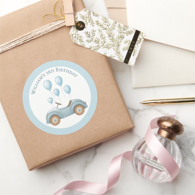 Redondo Adesivo de Aniversário de Carro Azul Pastel e Balõ (Presentear)