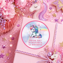 Adesivo de Aniversário de Dia Mágico Pastel Unicór