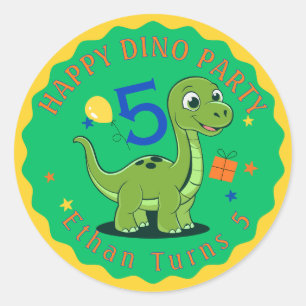 Redondo Adesivo de aniversário de dinossauro personalizado
