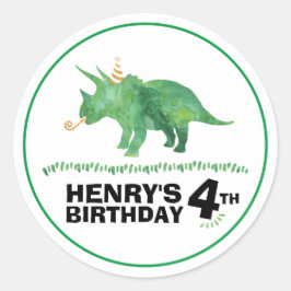 Redondo Adesivo de Aniversário de Dinossauro Triceratops