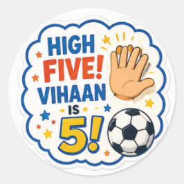 Redondo Adesivo de Aniversário de Futebol 'High Five! Viha