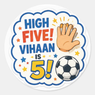 Redondo Adesivo de Aniversário de Futebol 'High Five! Viha