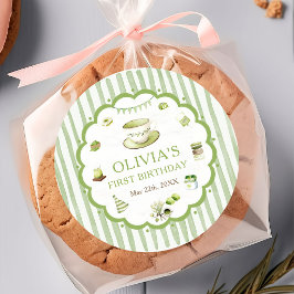 Redondo Adesivo de aniversário de Listras de Matcha Verde