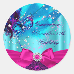 Redondo Adesivo de Aniversário de Quinceanera com Máscara 