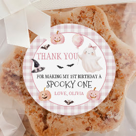 Redondo Adesivo de Aniversário de Um Fantasma Cor-de-Rosa