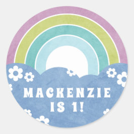 Redondo Adesivo de aniversário do Rainbow & Daisies Kid