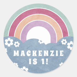 Redondo Adesivo de aniversário do Rainbow & Daisies Kid