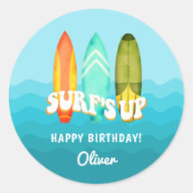 Adesivo de aniversário do Surfs Up Surfboard Kids