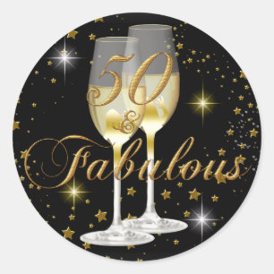 Redondo Adesivo de Aniversário Dourado Preto Brilhante 50