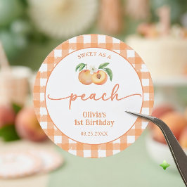 Redondo Adesivo de aniversário Gingham doce como um pêsseg