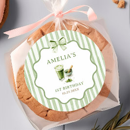 Redondo Adesivo de Aniversário Matcha Listras de Laço Verd