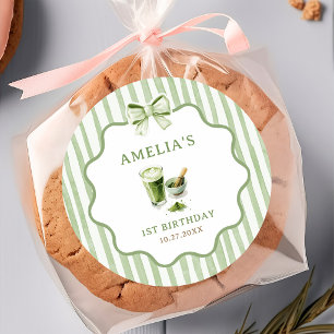 Redondo Adesivo de Aniversário Matcha Listras de Laço Verd