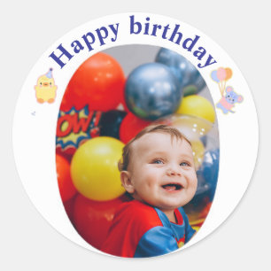 Redondo Adesivo de aniversário personalizado com fotografi
