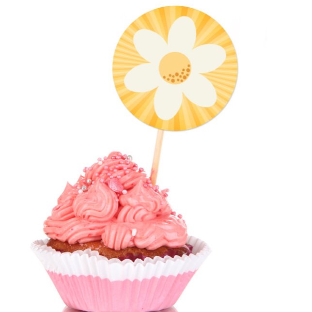 Redondo Adesivo de Aniversário Retro Amarelo Daisy | Littl (Criador carregado)