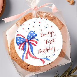 Redondo Adesivo de aniversário tema 4 de julho americano B