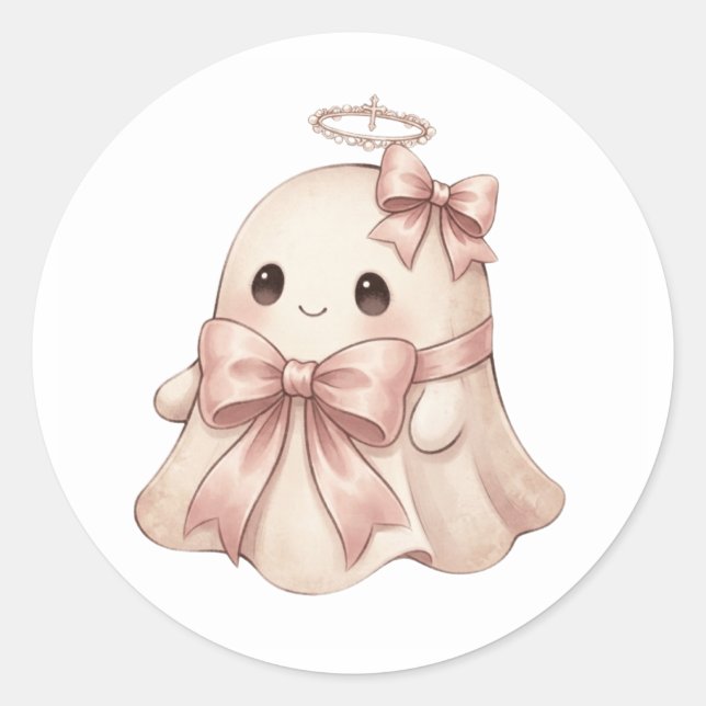 Redondo Adesivo de Anjo Fantasma com Arco e Halo (Frente)