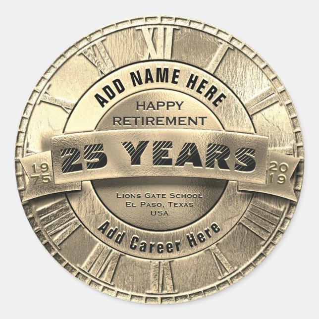 Redondo Adesivo de aposentadoria personalizado (Frente)