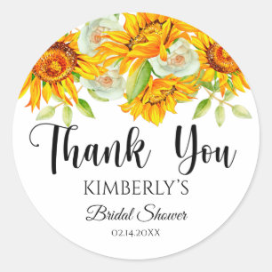 Redondo Adesivo de Aquarela de Girassóis para Chá de Noiva