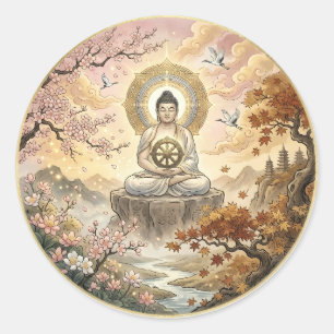 Redondo Adesivo de Arte de Meditação Gautam Buddh - Dha Pa