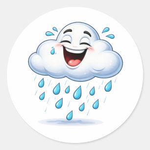 Redondo Adesivo de Arte de Nuvem de Chuva Risonha Feliz