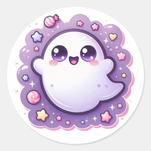 Redondo Adesivo de Arte Fantasma Kawaii Pastel Fofura de H