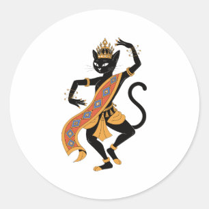 Redondo Adesivo de Arte Popular Gato Dançante Rei