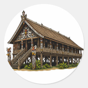 REDONDO ADESIVO DE ARTE TRIBAL DAYAK BORNEO LONGHOUSE