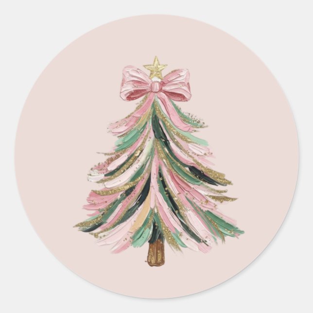Redondo Adesivo de árvore de Natal com pincelada redonda (Frente)