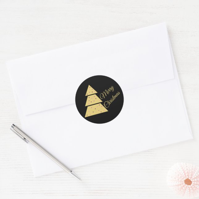 Redondo Adesivo de árvore de Natal dourada (Envelope)