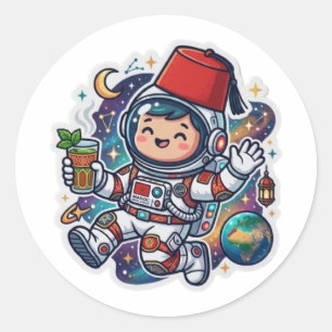 Redondo Adesivo de Astronauta Marroquino Fofo Kawaii de Ch