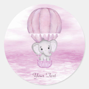 Redondo Adesivo de balão de ar quente de elefante rosa