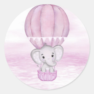 Redondo Adesivo de balão de ar quente de elefante rosa