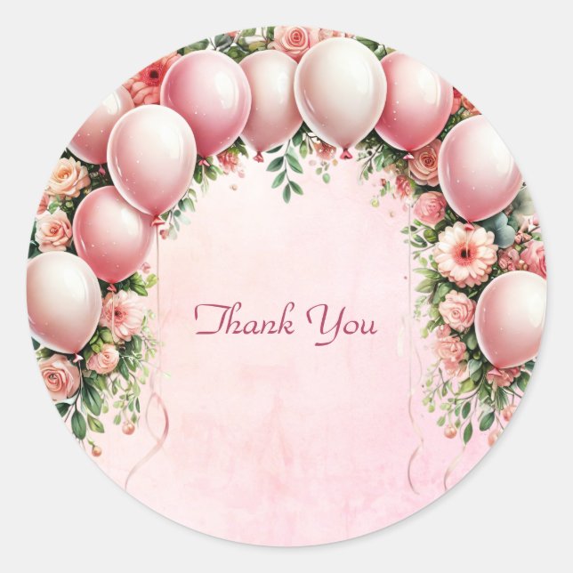 Redondo Adesivo de balões rosa (Frente)