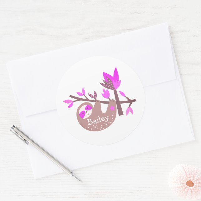 Redondo Adesivo de Bambu Rosa de Urso Koala com Nome Perso (Envelope)