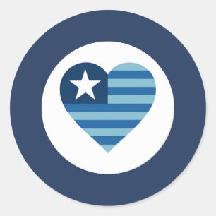 Redondo Adesivo de Bandeira do Coração da Linha Azul Fina