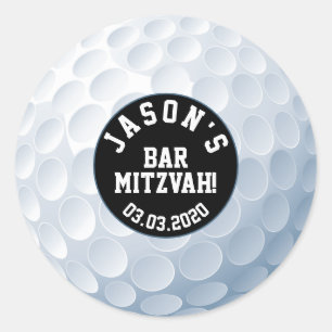 Redondo Adesivo de Bar Mitzvah de Bola de Golfe Preto e Br