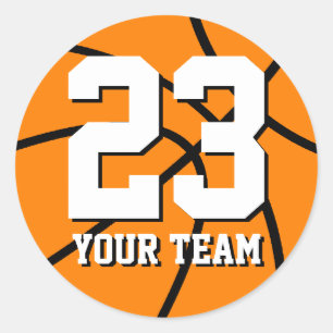 Redondo Adesivo de basquete número 23   Nome personalizáve