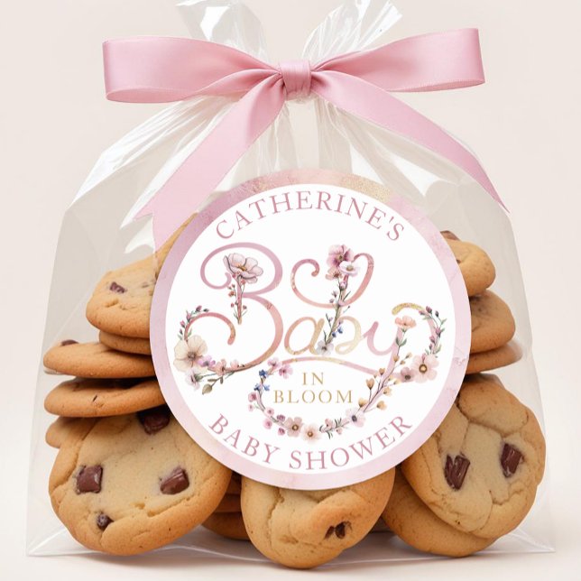 Redondo Adesivo de Bebê em Flor Rosa Desbotado – Boho Wil (Wildflower Dusty Pink Baby Shower Favor)