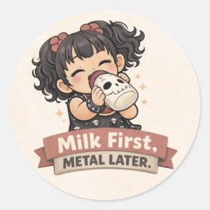 Redondo Adesivo de Bebê Gótico Fofo Metal Mais Tarde Leite