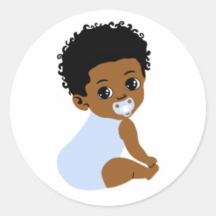 Redondo Adesivo de Bebê Negro Fofo com Chupeta Azul
