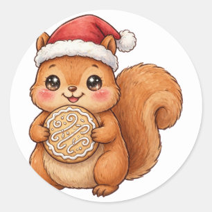 Redondo Adesivo de Biscoito de Natal com Esquilo Fofo e Ch