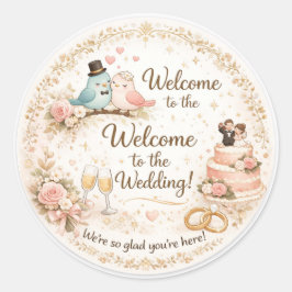 Redondo Adesivo de Boas-Vindas de Casamento com Floral Ele