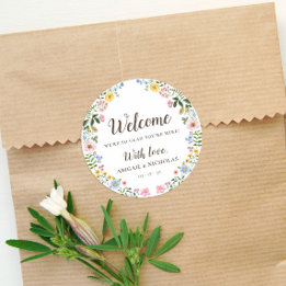 Redondo Adesivo de Boas-Vindas para Casamento Boho com Flo