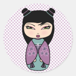 Redondo Adesivo de boneca Kokeshi, brilhante, 3 polegadas 